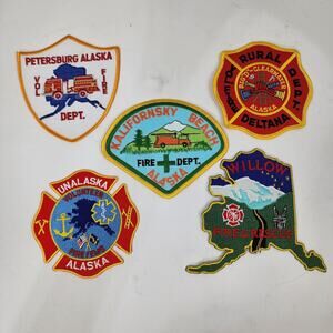 Lot of 5 Fire Dept Patches Alaska Unalaska Willow Clearwater Kalifornsky & More